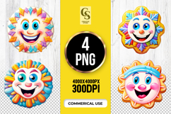 Cute Colorful Sun Cartoon Faces Clipart Sublimation PNG Product Image 1