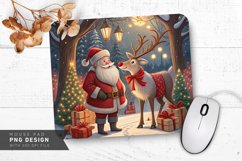 Santa and Reindeer with Ornamented Trees Mouse Pad PNG Product Image 1