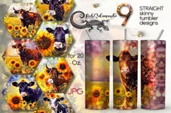 Cow & sunflowers | 9 Skinny tumbler Sublimation designs, JPG Product Image 1