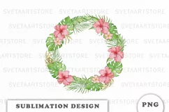 Watercolor Tropical flowers wreath PNG Product Image 1