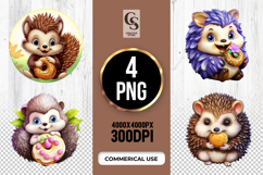 Cute Hedgehog Donut Cookie Clipart Sublimation PNG Product Image 1