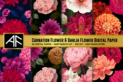 Carnation Flower &amp; Dahlia Flower Digital Paper Product Image 1