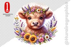 Cute Highland Cow Clipart - PNG File Product Image 1