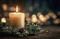 Candle with Christmas Wreath and Bokeh Lights Product Image 1