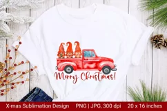 Christmas Red Truck and Gnomes. Red Truck Sublimation. Product Image 1