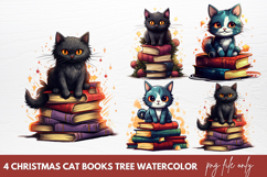 Christmas Cat Books Tree watercolor Christmas Books Product Image 1