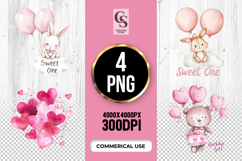 Cute Bunny and Bear Birthday Clipart PNG Product Image 1