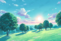 Bright Anime Landscape with Sunlit Fields Product Image 1