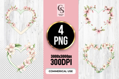 Cherry Blossom Floral Heart Frame Clipart Sublimation PNG Product Image 1