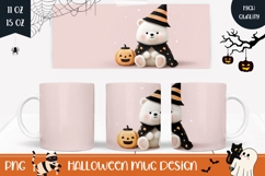 Cartoon Halloween Bear Mug Wrap, Kawaii Pumpkin Mug Design Product Image 1
