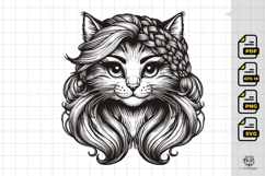 Majestic Cat Line Art with Braided Hair Product Image 1