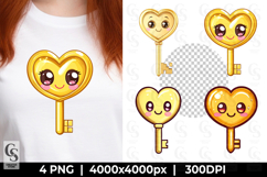 Cute Golden Heart Key Clipart Sublimation PNG Product Image 1