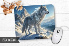 Majestic Wolf on a Snowy Peak Mouse Pad PNG Design Product Image 1