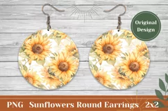 Sunflower Round Earring, Watercolor Sunflowers Sublimation Product Image 1