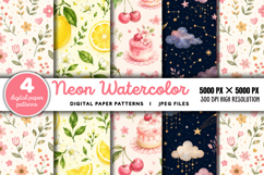 Neon Watercolor Stripes Pattern Paper JPG Product Image 1