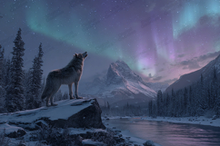 Wolf Howling Beneath Aurora in Winter Landscape Product Image 1