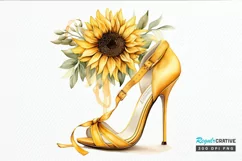 Sunflower High Heel Watercolor PNG Clipart Product Image 1