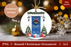 Watercolor Christmas Ornament, Blue Door Ornament Design Product Image 1