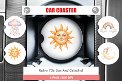 Retro 70s Sun Celestial Car Coaster Product Image 1