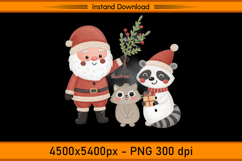 Santa with Raccoon and Cat Christmas Sublimation PNG Product Image 1