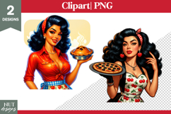 Pin up girl clipart Kitchen girl clipart Girl &amp; pie, pizza Product Image 1