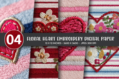 Floral Heart Embroidery Digital Paper Product Image 1
