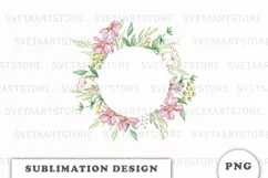 Watercolor flowers wreath PNG Product Image 1