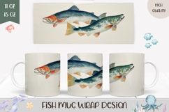 Fish Mug Wrap, Fishing Mug Design, Nature Mug Template Product Image 1