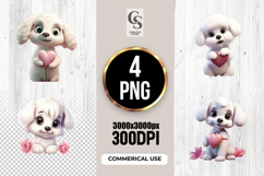 Cute Puppy Holding Heart Clipart Sublimation PNG Product Image 1