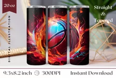 Fire Basketball Ball Tumbler Wrap, Basketball Sublimation Product Image 1