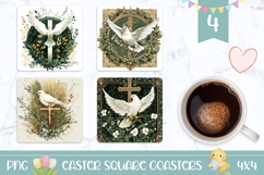 Christian Square Coasters, Easter Cross Square Coasters PNG Product Image 1