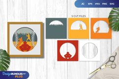 3D Papercut Playing Baseball Scene Layered Template Set Product Image 2