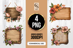 Vintage Floral Wooden Board Clipart Sublimation PNG Product Image 1