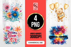 Floral Fireworks Teddy Bear 2026 Clipart Sublimation PNG Product Image 1