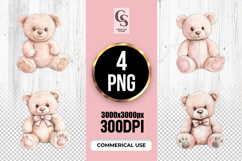 Cute Pink Teddy Bear Watercolor Clipart Sublimation PNG Product Image 1