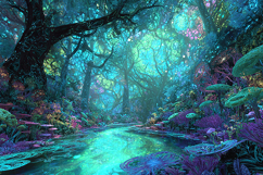 Enchanted Glowing Forest with Mystical River Art Product Image 1