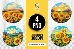 Sunflower Landscape Clipart Sublimation PNG Product Image 1