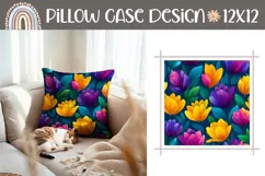 Colorful Tulips Pillow PNG, Floral Pillow Case Sublimation Product Image 1