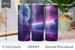 Retro Wave Tumbler Wrap, Galaxy Tumbler Sublimation Design Product Image 1