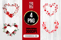 Red Floral Heart Wreath Watercolor Clipart Sublimation PNG Product Image 1