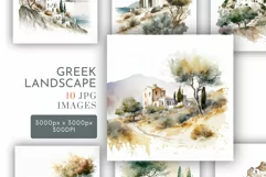 Greek Landscapes Scenes | Watercolour Clipart JPG Product Image 1