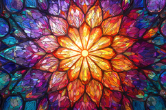 Radiant Stained Glass Floral Mandala Artwork Product Image 1