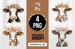 Pink Flower Cow Head Clipart Sublimation PNG Product Image 1