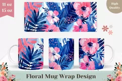 Watercolor Flowers Mug Wrap PNG, Tropical Mug Sublimation Product Image 1