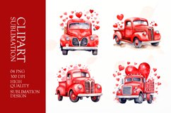 Valentines Day watercolor Heart jeep Clipart Product Image 1