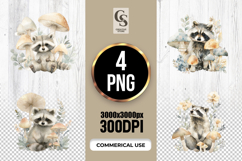 Cute Raccoon With Mushrooms Watercolor Clipart PNG Product Image 1