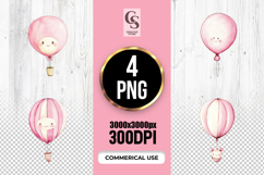 Pink Watercolor Balloon Clipart Sublimation PNG Product Image 1