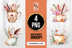 Boho Coffee Mug Floral Feather Clipart Sublimation PNG Product Image 1