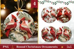 3D Christmas Round Ornament, Christmas Birds Ornament PNG Product Image 1