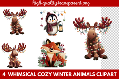 Whimsical Cozy Winter Animals Clipart | Cute Snowy Forest Product Image 1